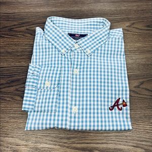 Vineyard Vines Atlanta Braves Blue & White Gingham Shirt XXL